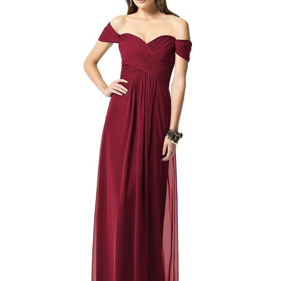 Dessy 2844...Full Length, Off the shoulders Dress.....Burgundy....Size 6....NWT - Picture 1 of 6